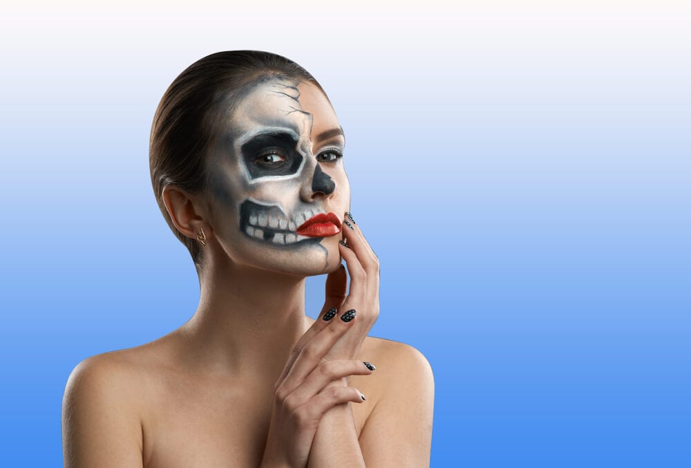 63 Woman with half face skeleton paint